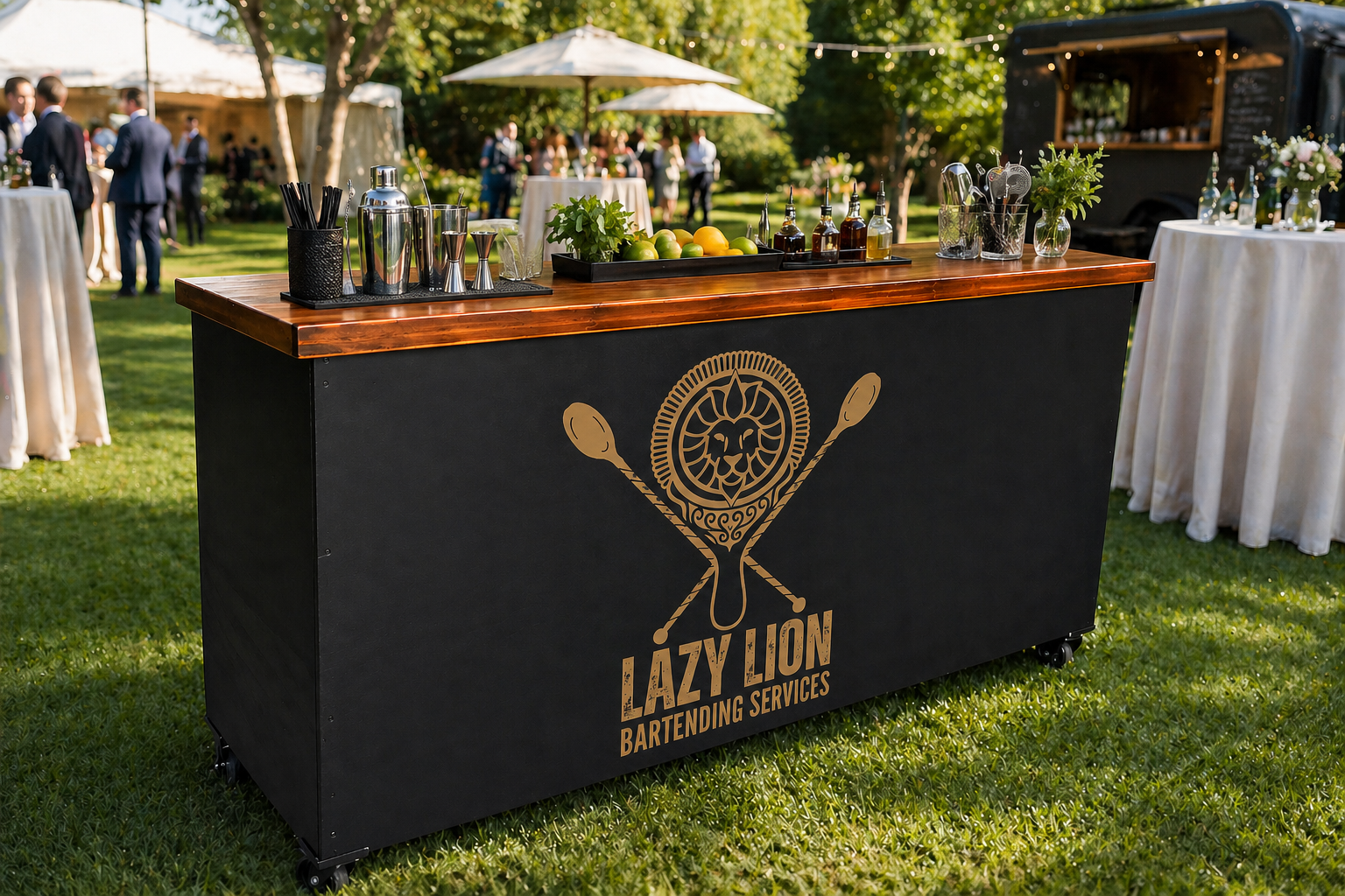 Lazy Lion Mobile Bar setup at an outdoor event