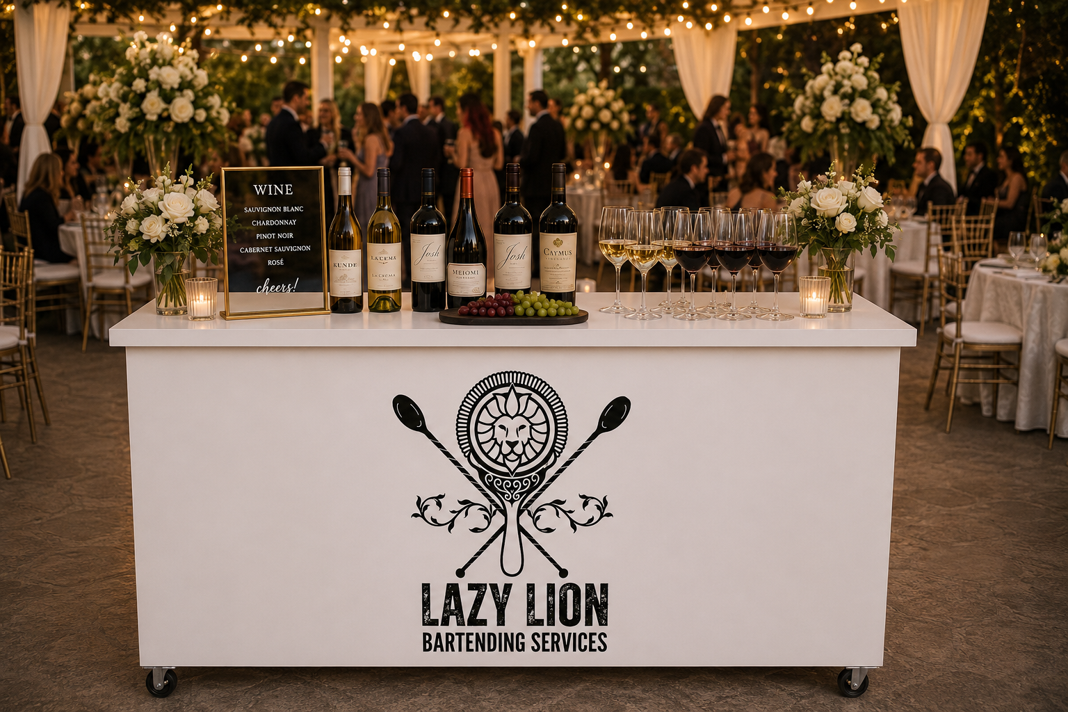 Lazy Lion wine bar at a wedding reception